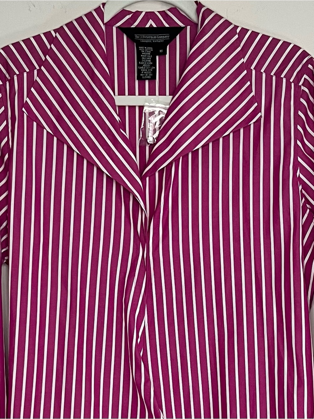J. Peterman Pink White Stripe Shawl Collar Wrap Blouse Tie Waist Sz 16 Coastal - Picture 9 of 13